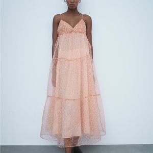 Zara Organza Floral Midi Dress, NWOT Sz XS